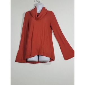 Meadow Rue Cowl Neck Waffle Knit Top Sweater Small Reddish Bell Sleeve Stretch